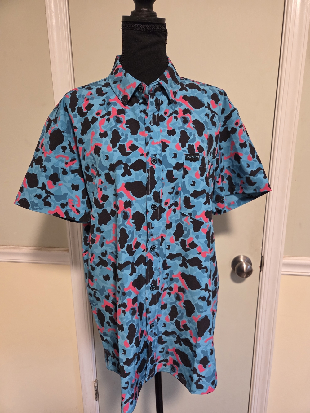 Mens Warrior Short-Sleeve Button-Down Shirt in Aqua Camouflage